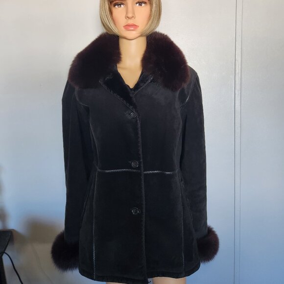 #682Suede leather/fox fur jacket - Picture 1 of 4